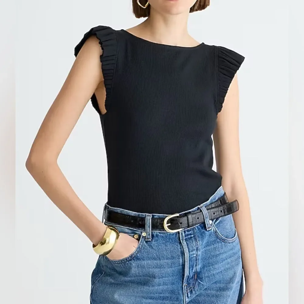 J.Crew Vintage rib ruffle boatneck tank top NWT Size S